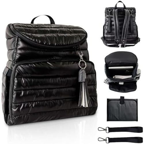 Citi Collective Gallery Diaper Bag Backpack - Casual Day-to-Day Backpack Fits 15" Laptop - Travel Bag with Multiple Compartments, Pockets, Portable Changing Pad, and Shoulder Strap-Black