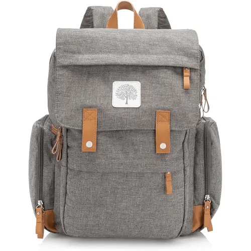 Parker Baby Co. Diaper Backpack - Large Diaper Bag with Insulated Pockets, Stroller Straps and Changing Pad -Birch Bag - Gray