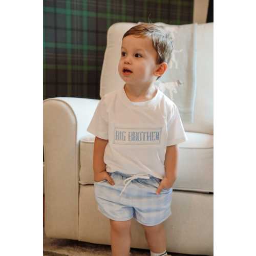 Big Brother Smocked Short Set, Sibling Outfit, Toddler Gift, Big Brother Short Set, Gender Reveal, 2-piece outfit, Blue and White Outfit