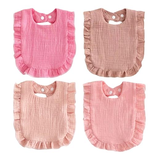 PandaEar 4 Pack Muslin Baby Bibs, Absorbent Bandana Drool Bibs for Girls, Soft Cotton Adjustable Teething & Feeding Bib for Newborns & Toddlers