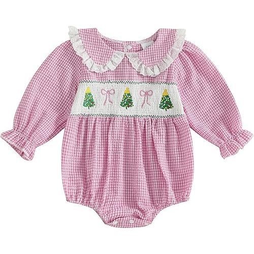 Baby Girl Christmas Outfit Peter Pan Collar Plaid Romper Newborn Thanksgiving Outfits Infant Halloween Clothes