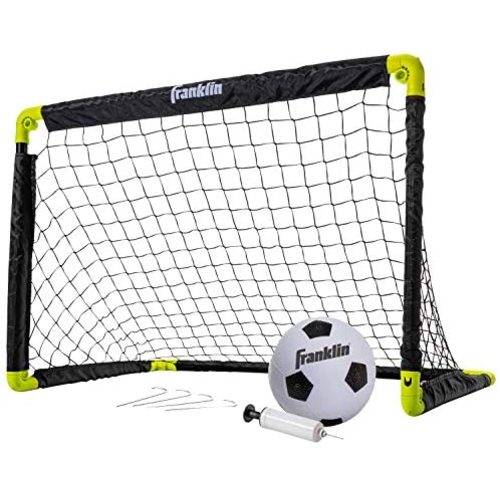 Franklin Sports Mini Soccer Goal Set - Backyard + Indoor Mini Net + Ball Set with Pump - Portable Folding Soccer Goal Set - 36" x 24" - Black