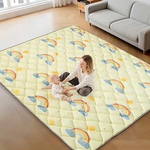 Deeteck 79"x71" Baby Play Mat - Extra Thicker & Soft Floor Crawling Mat - Non-Slip Foam Playmats for Playpen - Foldable & Machine Washable Baby Activity Mat for for Babies and Toddlers, Rainbow