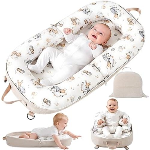 Baby Lounger-Infant Lounger for Newborn 0-24 Months, Portable Baby Nest for Home and Travel, 3 in 1 Newborn Lounger with Pure Cotton Cover, Breathable & Soft Infant Nest for Boys & Girls