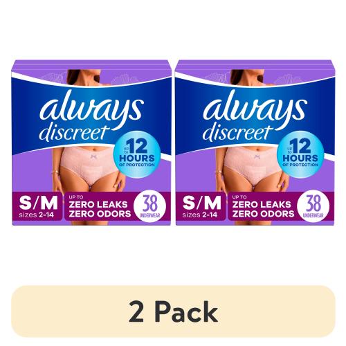 (2 pack) Always Discreet Adult Incontinence Underwear for Women and Postpartum Underwear, S/M, up to 100% Bladder Leak Protection, 38 CT
