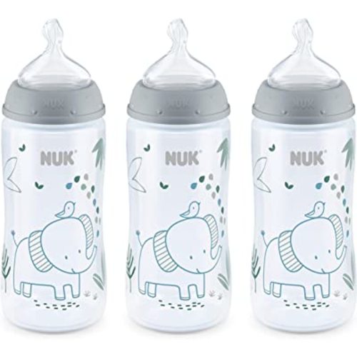NUK Smooth Flow Anti Colic Baby Bottle, 10 oz, 3 Pack, Elephant