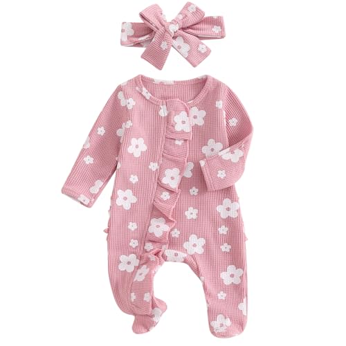 Ayalinggo Newborn Baby Girl Fall Winter Outfits Clothes Knit Jumpsuit Ruffle Romper Newborn Coming Home Outfit for Baby Girl