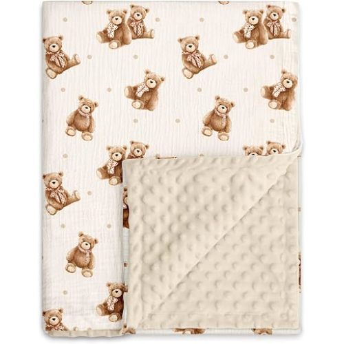 Muslin Baby Blankets for Boys & Girls, Soft Minky Back Toddler Blanket