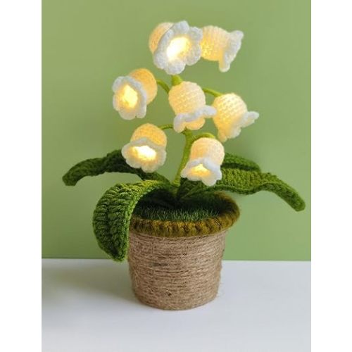 Lily of The Valley Lamp, Crochet Artificial Flower with 7 Little Night Lights, Cute Gifts for Women Wife Girlfriend Birthday Christmas Valentine Mother's Day -Medium