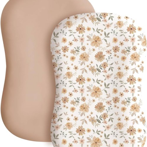 Konssy 2 Pack Baby Lounger Cover, Stretchy and Soft Newborn Lounger Cover, Infant Slipcover for Boys & Girls, Covers Only (Flourish,Cream)