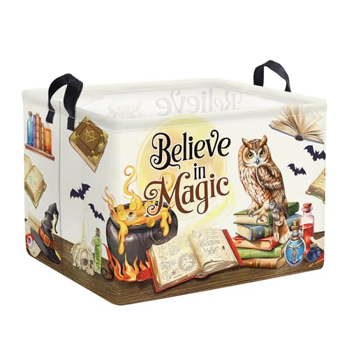 HUUMONSS Magic Hat Bat Baby Gift Basket Collapsible Clothes Nursery Hamper for Boy Girl Large Book Shelf Basket Toy Box Bin for Kid Room, Owl, 36L