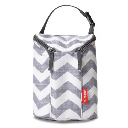 SKIP*HOP Grab and Go Double Bottle Bag in Grey Chevron