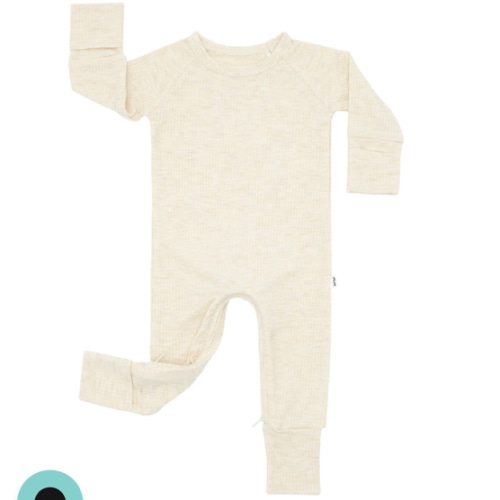Heather Oatmeal Ribbed Crescent Zippy - Little Sleepies