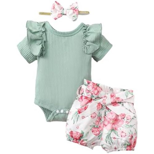 Newborn Baby Girl Summer Clothes Infant Girl Outfit Ruffle Romper Short Set Cute Baby Clothes for Girl