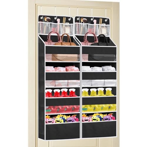 Wakaye 2 Pack Over the Door Storage Organizer, Space Saving Closet Hanging Organizer Large Capacity Behind Door Storage for Nursery Baby Essentials Pantry Bathroom Bedroom Diaper Organizer, Black