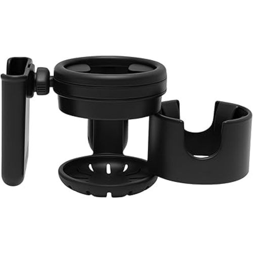 Lusinus Stroller Cup and Phone Holder Compatible with YOYO – 3-in-1 Dual Cup & Phone Organizer with 360° Rotating Clamp – Fits Bottles, Coffee Cups, Smartphones