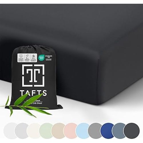 TAFTS 100% Viscose derived from Bamboo Fitted Crib Sheets, Girls, Boys & Unisex, 8 Inch Deep Pocket, Standard Crib & Toddler Mattress, Cooling, Soft, 360 Elastic, Lifetime Quality, (28 x 52 Black)