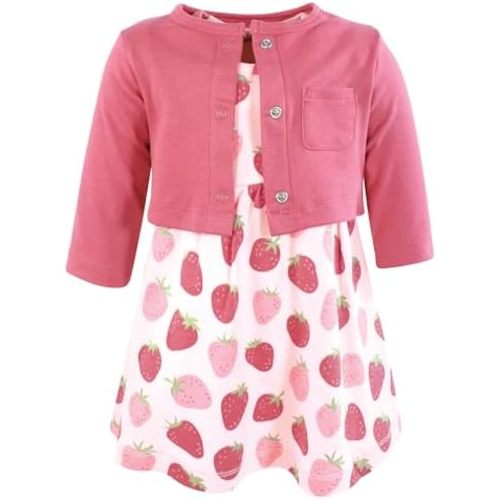Hudson Baby Infant and Toddler Girls Cotton Dress and Cardigan Set