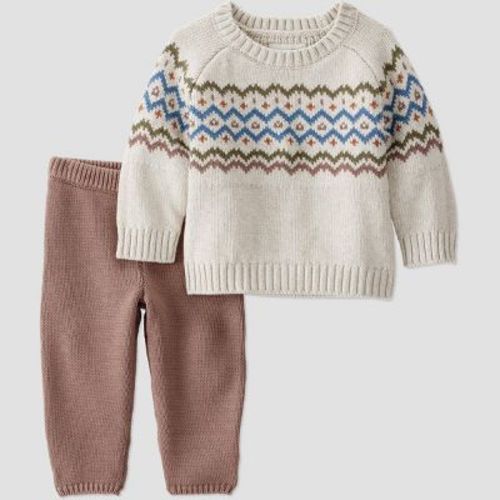 Little Planet By Carter's Organic Baby Boys' 2pc Sweater Set - Brown/Cream Newborn