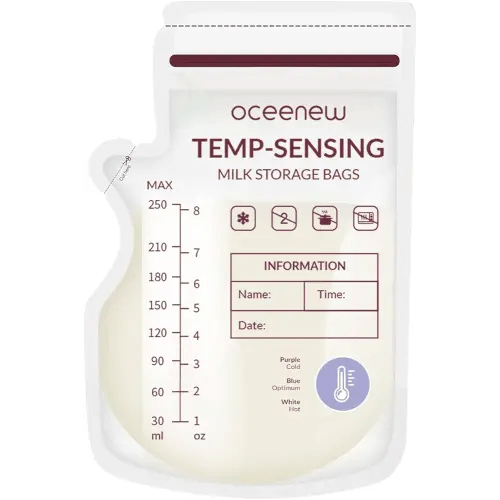 Breastmilk Storing Bags,Disposable Self Standing No-Leak Milk Storage Pouches,Temp-Sensing Discoloration Freezer Milk Storing Bags for Breastfeeding(8 Ounce 120pcs,BPA Free)