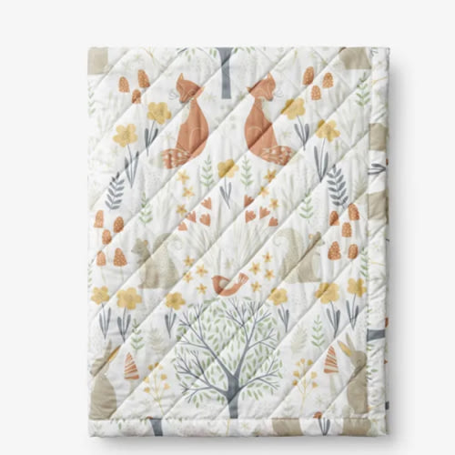 Forest Animals Classic Cool Organic Cotton Percale Quilted Reversible Sherpa Stroller Blanket
