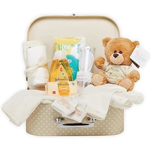 Baby Box Shop Unisex - 12 pcs Neutral Baby Essentials - Baby Gift Hampers, Gender Neutral Baby Gift Basket Hampers, Baby Gender Reveal Gift Set - Cream