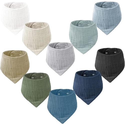 Bavoirs en mousseline pour bébé filles garçons, Bavoirs en bandana en mousseline de coton biologique pour le déntition et la bave, Lot de 10