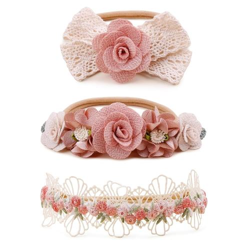 Baby Girl Floral Headband Nylon Flower Crown Elastic Hairband 3pcs Hair Accessories Gift for Girls (9561)