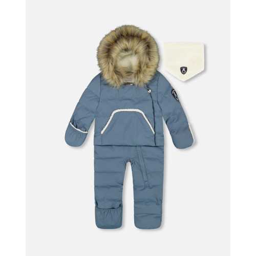 One-Piece Baby Snug Snowsuit Designed For Car Seat Dark Gray Blue