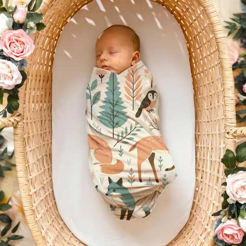 Woodland Animals Baby Swaddle Blanket, Light Weight Wrap Shower Gift