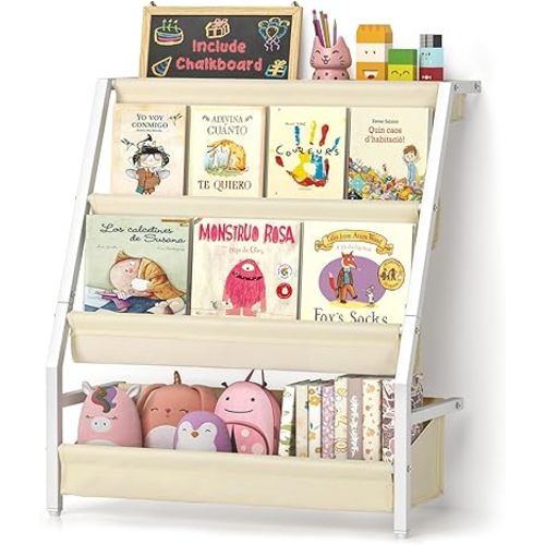 Kids Bookshelf with Chalkboard,Book Shelf for Kids Rooms,Nursery Book Shelves for Toddler Baby,Montessori Bookshelf and Toy Storage,Book Storage Organizer,Book Display Rack for Playroom Classroom
