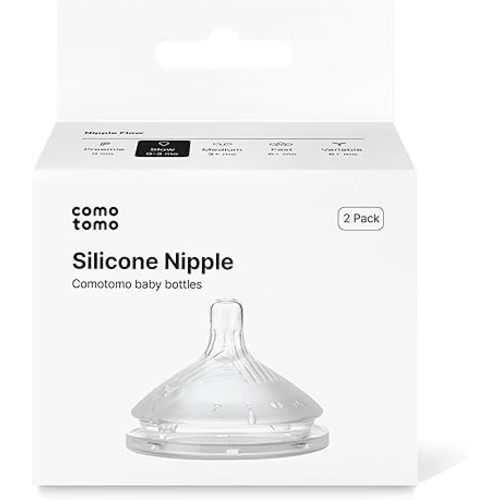 Comotomo Silicone Replacement Nipples for Baby Bottle Gen 2 (2026 Release) - Soft, Silicone Nipples with Dual Anti-Colic Vents Designed for Natural Latch (Pack of 2), Slow Flow (0-3 Months)