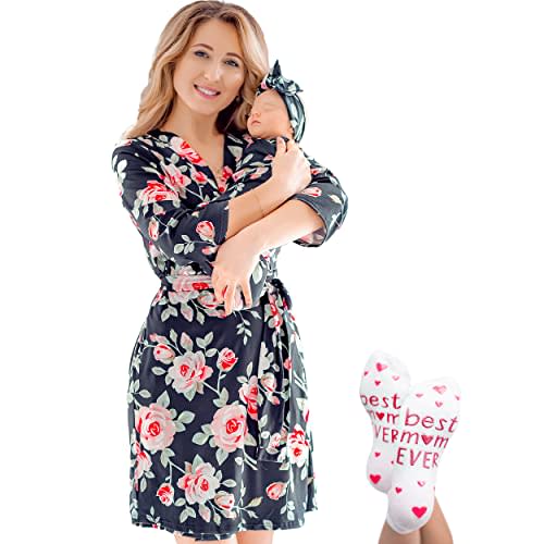 ECO BABY Mommy and Me Robe and Swaddle Set | Maternity Robe and Matching Baby Set for Girl, Boy | Hospital Labor and Delivery