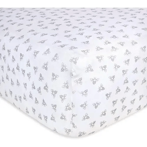 Burts Bees Baby Print Fitted Crib Sheet Organic Cotton BEESNUG - Honey Bee Heather Grey Prints, Fits Unisex Standard Bed and Toddler Mattress, Infant Essentials, 28 x 52 x 5.5 Inch 1-Pack
