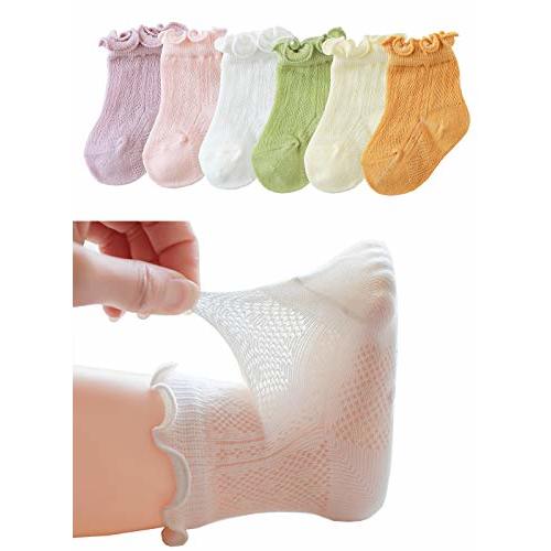 CHUNG Baby Toddler Girls Princess Cotton Frilly Socks Lace Ruffle Pack of 4/5/6 Thin Mesh Summer for Dress