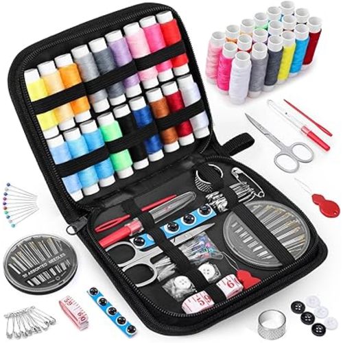 Coquimbo Sewing Kit Gifts for Mom Grandma Women Men Adults Kids Teen Beginner Traveler, Portable Sewing Supplies Accessories Contains Thread, Needles, Scissors, College Dorm Room Essentials (Black, M)