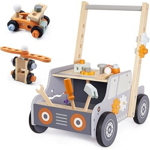labebe Baby Push Walker, Tool Bench for Toddlers, Wooden Walker for Baby Boy and Girl, Kids Workbench, Baby Activity Center, Toddler Montessori Toys for 1-3 Year Old