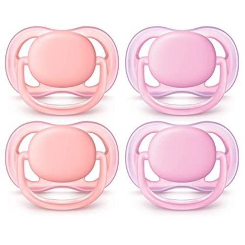 Philips AVENT Ultra Air Pacifier 0-6 Months, Pink/Peach, 4 Pack, SCF245/40 - 0-6m
