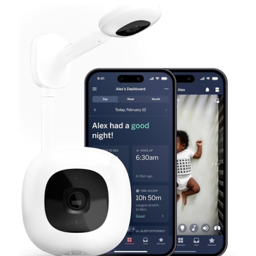 Nanit Pro Smart Baby Monitor & Wall Mount – 1080p Secure Wi-Fi Video Camera, Sensor-Free Sleep & Breathing Motion Tracker, 2-Way Audio, Sound & Motion Alerts, Night Vision, and Breathing Band - White