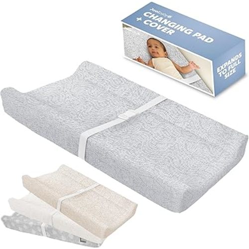 Jool Baby Soft Changing Pad + Washable Cover, Non-Slip - Fits Standard Changing Tables & Dressers (Gray/Wave)
