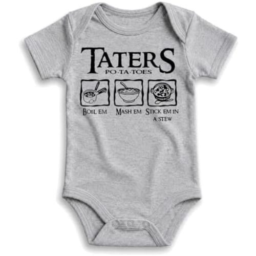 Brain Juice Tees Taters Onesie - Boil Em Mash Em Stick Em In A Stew - 100% Cotton - Available in White, Heather Gray or Pink