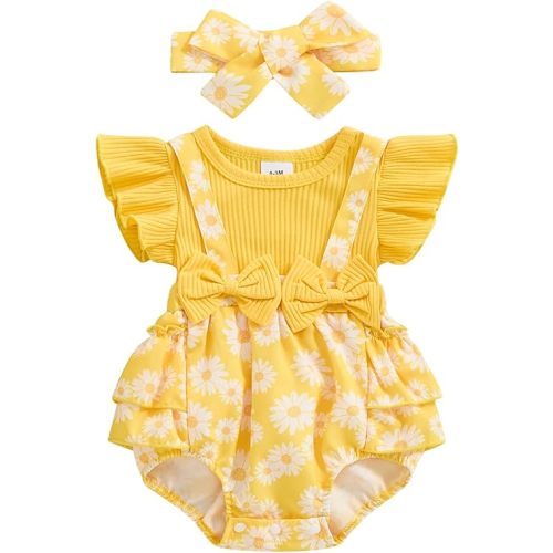 Baby Girl Clothes 3 6 9 12 18 Months Newborn Ruffle Butt Onesie Romper Daisy Overalls Jumpsuit Summer Outfit