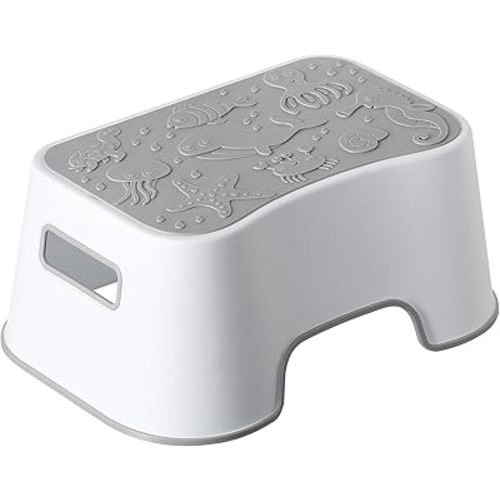 Kids Step Stool, Sturdy and Lightweight Kids Step Stool for Bathroom Kitchen Sink and Toilet Potty Training, Cute Sea Animals Design Toddler Kids Foot Stool (Gray)