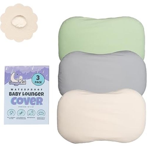 100% Waterproof Baby Lounger Cover - 2-Ply Organic Cotton Slipcovers Keep Your Lounger Clean & Your Baby Comfy - Machine Washable - (Lounger Not Included) - 3-Pack Includes Gray, Off-White & Sage