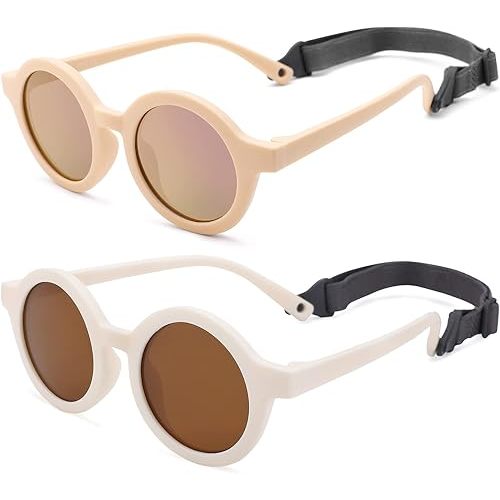 COASION Baby Polarized Round Sunglasses Flexible Rubber Shades with Strap for Toddler Newborn Infant Ages 0-24 Months