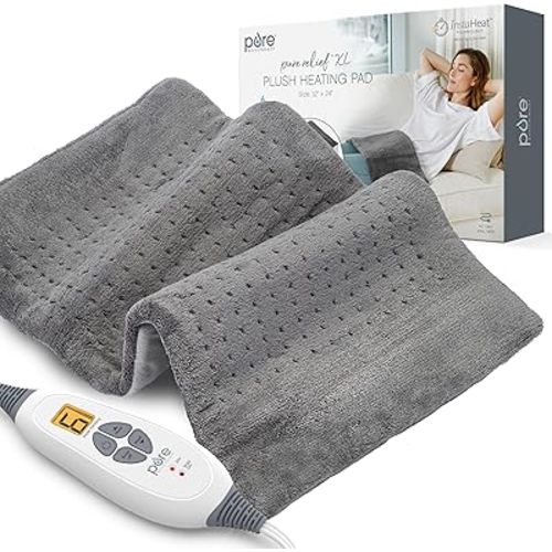 Pure Enrichment® PureRelief® XL Heating Pad - 12" x 24" Electric Heating Pad for Back Pain & Cramps, 6 Heat Settings, Soft Machine Wash Fabric, Auto-Off & Moist Heat (Charcoal Gray)