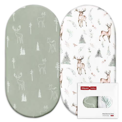Gllquen Baby Bassinet Breathable Cozy Sheets Set 2-Pack for Newbron Boy Girls 32"X16", Reindeer