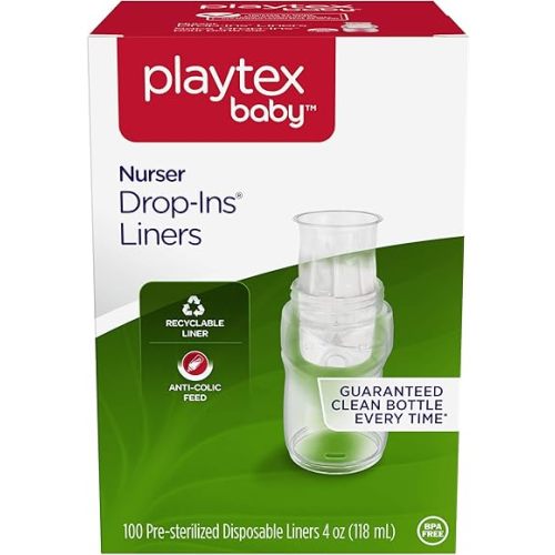 Playtex Baby Nurser Pre-Sterilized Disposable Bottle Liners, Closer to Breastfeeding, 4 oz, 100 Count