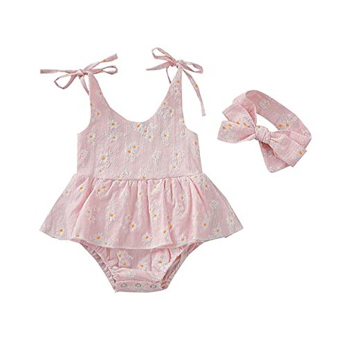Baby Girls Daisy Playsuits Bodysuit+Headband Print Halter Romper Floral Jumpsuit Infant Onesie Summer Clothes