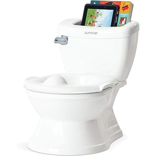 Summer Infant My Size Potty with Transition Ring & Storage,White-Realistic Potty Training Toilet-Features Interactive Toilet Handle, Removable Potty Topper and Pot, Wipe Compartment, and Splash Guard